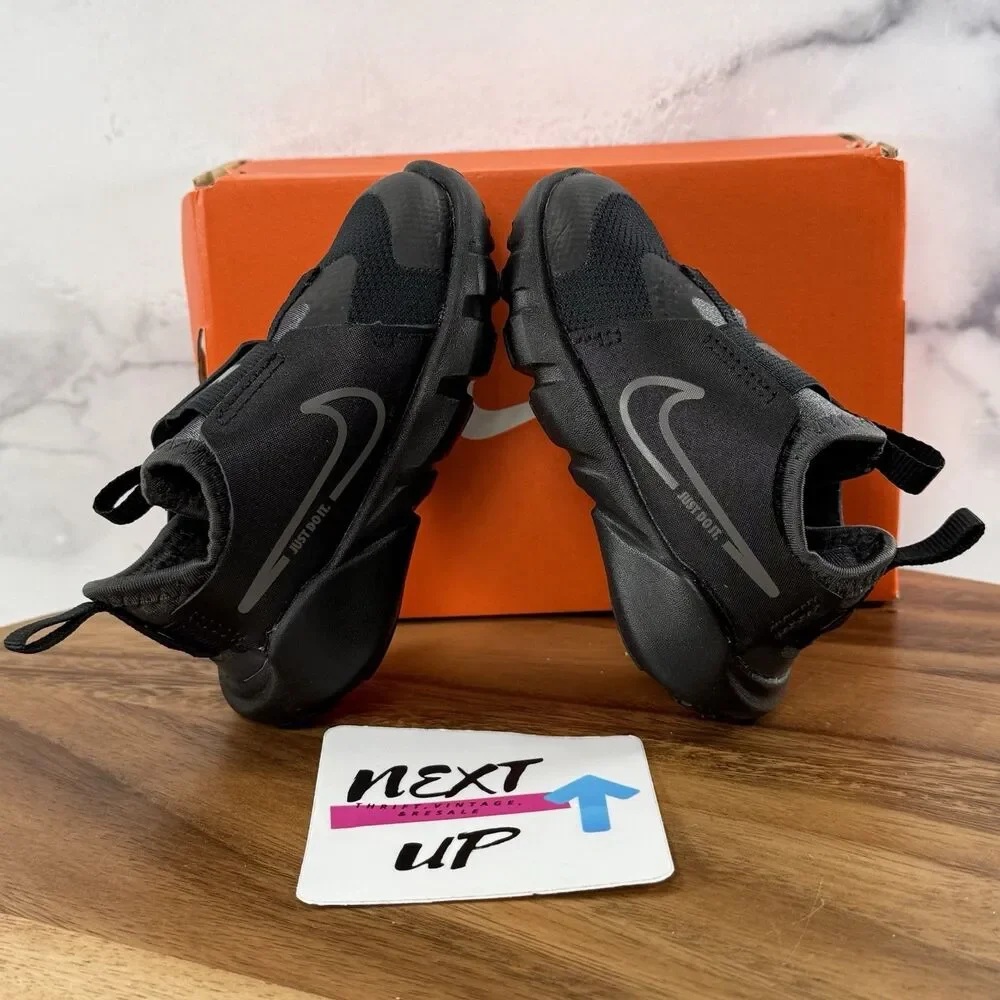 Size 5C Toddler-Nike Flex Runner 2 Triple Black Easy Slip On Kids Shoe Sneaker